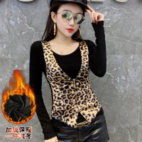 珂卡慕(KEKAMU)集体表演水兵舞演出服新款上衣女加绒长袖假2件马夹豹纹T恤不不果果舞蹈服解放女士兵