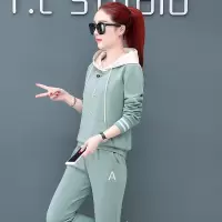 珂卡慕(KEKAMU)大码运动服套装女士2020秋季新款韩版宽松休闲时尚卫衣长袖两件套