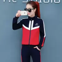 珂卡慕(KEKAMU)运动休闲套装女春秋2020新款时尚韩版大码立领长袖卫衣跑步两件套