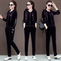 珂卡慕(KEKAMU)运动服套装女春季2020新款金丝绒休闲韩版时尚宽松大码卫衣两件套