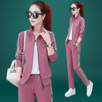 珂卡慕(KEKAMU)休闲运动套装女2020春季新款韩版潮大码立领开衫卫衣三件套运动服