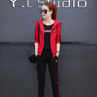 珂卡慕(KEKAMU)2021春秋新款休闲运动套装女三件套韩版修身卫衣运动服大码运动装