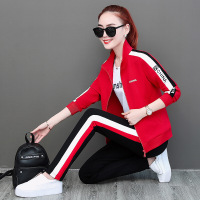 珂卡慕(KEKAMU)休闲套装女春2020新款韩版时尚显瘦开衫卫衣三件套运动服