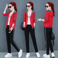 珂卡慕(KEKAMU)休闲运动服套装女2020春季新款潮大码韩版时尚跑步休闲卫衣三件套