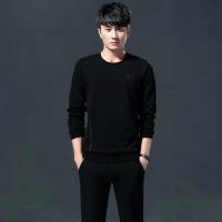 珂卡慕(KEKAMU)男春秋2020新款休闲装跑步运动服大码宽松卫衣男士两件套 黑色