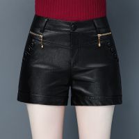 珂卡慕(KEKAMU)皮短裤女2020春秋新款女士皮裤高腰显瘦大码韩版外穿打底靴裤女