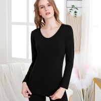 珂卡慕(KEKAMU)加大女装低领长款花边少女大码加绒秋衣裤。休闲保暖衣女一套薄绒