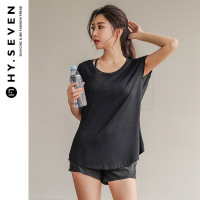 珂卡慕(KEKAMU)2020瑜伽服女圆领宽松显瘦黑白色T恤女短袖色健身速干T恤批发