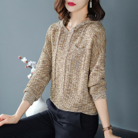 珂卡慕(KEKAMU)针织透气短款套头衫 早秋针织衫女短款休闲卫衣百搭透气薄款彩纱毛T简洁轻运动潮 咖啡色 均码