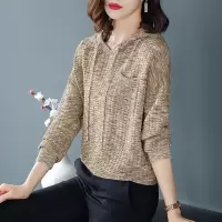 珂卡慕(KEKAMU)针织透气短款套头衫 早秋针织衫女短款休闲卫衣百搭透气薄款彩纱毛T简洁轻运动潮 咖啡色 均码