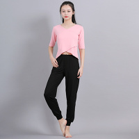 珂卡慕(KEKAMU)喻咖服女套装春瑜伽服交叠下摆白衣黑裤女收口萝卜裤形体健身跑步运动表演服