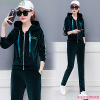 珂卡慕(KEKAMU)连帽卫衣女士大码运动套装春秋装長袖卫衣两件套韩版休闲跑步运动服