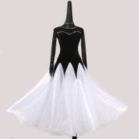 珂卡慕(KEKAMU)2020春夏款舞裙交谊舞连衣裙摩登舞练功连衣裙大摆华尔兹舞服国标舞演出服交谊舞比赛交际舞裙 黑白色