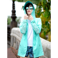 珂卡慕(KEKAMU)女中长款连帽皮肤衣透气薄夏户外运动风衣外套防晒衣女