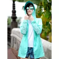 珂卡慕(KEKAMU)女中长款连帽皮肤衣透气薄夏户外运动风衣外套防晒衣女