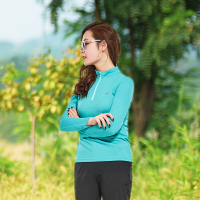 珂卡慕(KEKAMU)速干立领长袖女T恤夏季薄款登山跑步吸汗快干T恤户外运动防晒衣女