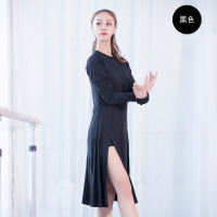 珂卡慕(KEKAMU)练功服拉丁舞表演出连衣裙性感下摆开叉设计优雅长款连衣裙