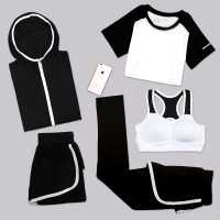 珂卡慕(KEKAMU)[高品质]瑜伽服女学生跑步健身运动套装速干连帽外套长裤五件套
