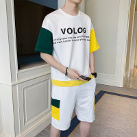 珂卡慕(KEKAMU)半袖五分袖2020春夏季新款男士休闲套装港分韩版时尚潮流运动