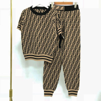 珂卡慕(KEKAMU)夏都市休闲女装套装字母勾花镂空运动裤子 咖色