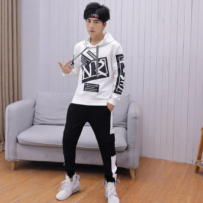 珂卡慕(KEKAMU)2020新款运动套装男长袖休闲连帽韩版潮流青少年学生春季