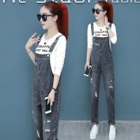 珂卡慕(KEKAMU)春天穿的裤子背带裤女2020春秋装新款韩版宽松高腰长袖牛仔裤子时尚两件套装潮