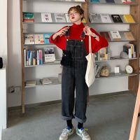 珂卡慕(KEKAMU)洋气背带裤女牛仔女2020春潮流季新款韩版宽松减龄显瘦直筒阔腿泫雅裤子 背带裤