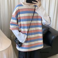 珂卡慕(KEKAMU)夏季圆领条纹T恤男士韩版潮牌宽松百搭上衣ins港风袖体恤