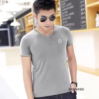 珂卡慕(KEKAMU)夏季新款V领短袖男T恤 青年商务修身休闲纯棉半袖大码男装打底衫