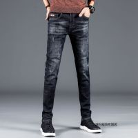 珂卡慕(KEKAMU)黑色男款牛仔裤男土修身小脚潮男裤子男士潮裤紧身青年长裤春夏款 黑灰色