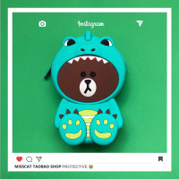 可爱便携多功能旅行数码整理充电器数据线鼠标有线耳机收纳包盒大-45|中号硅胶包恐龙熊