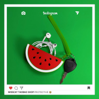 可爱便携多功能旅行数码整理充电器数据线鼠标有线耳机收纳包盒大-45|硅胶包一半西瓜带挂绳