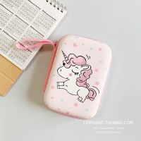 日韩可爱卡通耳机收纳包数据线充电器2.5寸硬盘收纳盒蓝牙零钱包|【长款收纳包】粉底独角兽