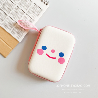 日韩可爱卡通耳机收纳包数据线充电器2.5寸硬盘收纳盒蓝牙零钱包|【长款收纳包】白底笑脸