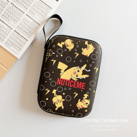 日韩可爱卡通耳机收纳包数据线充电器2.5寸硬盘收纳盒蓝牙零钱包|【长款收纳包】黑底皮卡丘