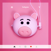 可爱便携创意数码充电器数据线 有线耳机收纳包收纳盒硅胶小迷你|粉红色大号杰猪