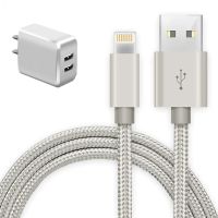 手机使用米苹果7数据线6susb充电器套装7plus11双孔加长2快充电线|极光银【快充线+双孔充电头】套餐 1米