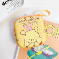 日韩创意耳机收纳包可爱卡通数据线充电器收纳盒迷你零钱包防摔女|【收纳包】偷笑维尼
