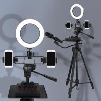 美颜补光灯手机直播话筒支架主播声卡托盘落地多功能户外三脚架