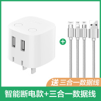 公牛充电器头苹果11pro手机X多功能XR充电器USB插头5V|【USB充满断电款】【皓月白-2USB】-送三合一数据线