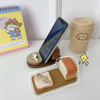 DT的店 韩国ins可爱吐司泡芙慵懒猫咪手机支架创意懒人桌面摆件