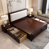 怡红院 床 新中式床 双人实木大床1.8米现代简约主卧实木高箱储物软靠包婚床