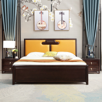 怡红院 床 新中式实木床双人大床1.8米1.5米现代简约主卧高箱储物带软靠床