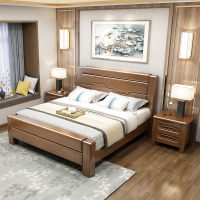 怡红院 床 胡桃木床中式实木床现代简约卧室1.8米婚床1.5米高箱储物双人床