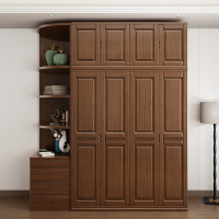 怡红院 胡桃木实木衣柜简约卧室三四五六门加顶现代中式家用衣柜