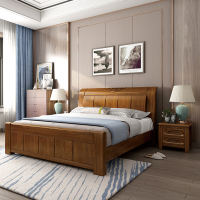 怡红院 床 胡桃木中式实木床1.8米现代简约双人床主卧高箱婚床大床工厂直销