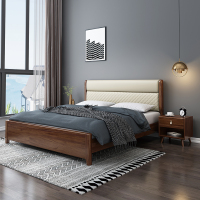怡红院 床 胡桃木北欧实木床主卧1.5米双人床现代简约软靠1.8米主卧婚床