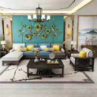 怡红院 实木沙发 新中式实木沙发布艺转角沙发组合现代中式黑檀木家具中国轻奢风