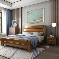 怡红院 床 进口金丝胡桃木床现代中式全实木床1.8米1.5米床双人主卧室家具 1.5米框架款单床