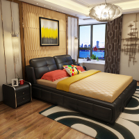 怡红院 床 现代简约主卧真皮床大小户型1.5米1.8米皮艺双人床北欧轻奢储物婚床